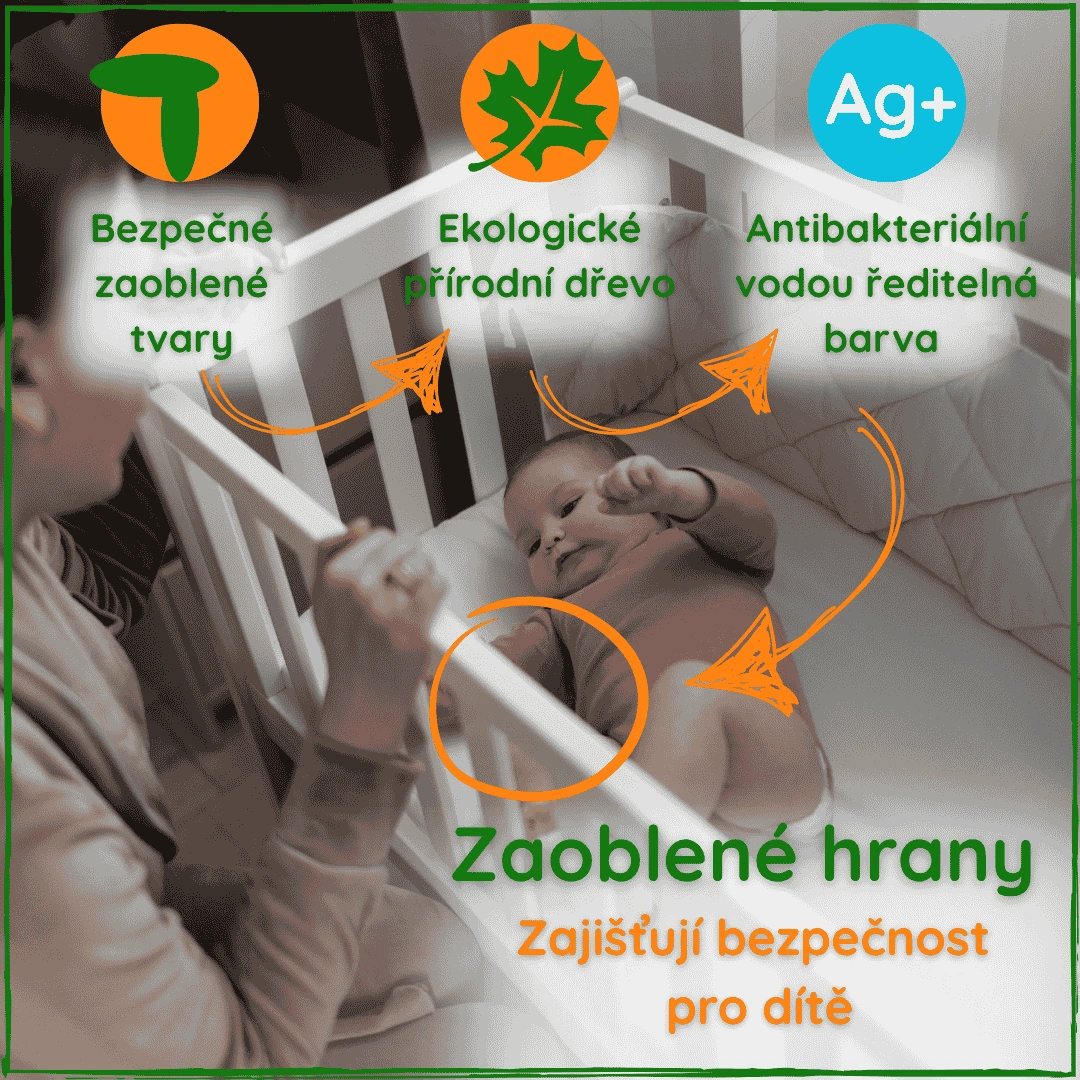 Dětská přístavná mini postýlka Lizzi Gekko Kids 90x45. S matrací a sadou ložního prádla